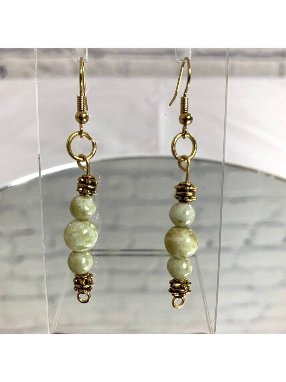 Reimagined Serpentine Stone Gold Plated Hook Earrings